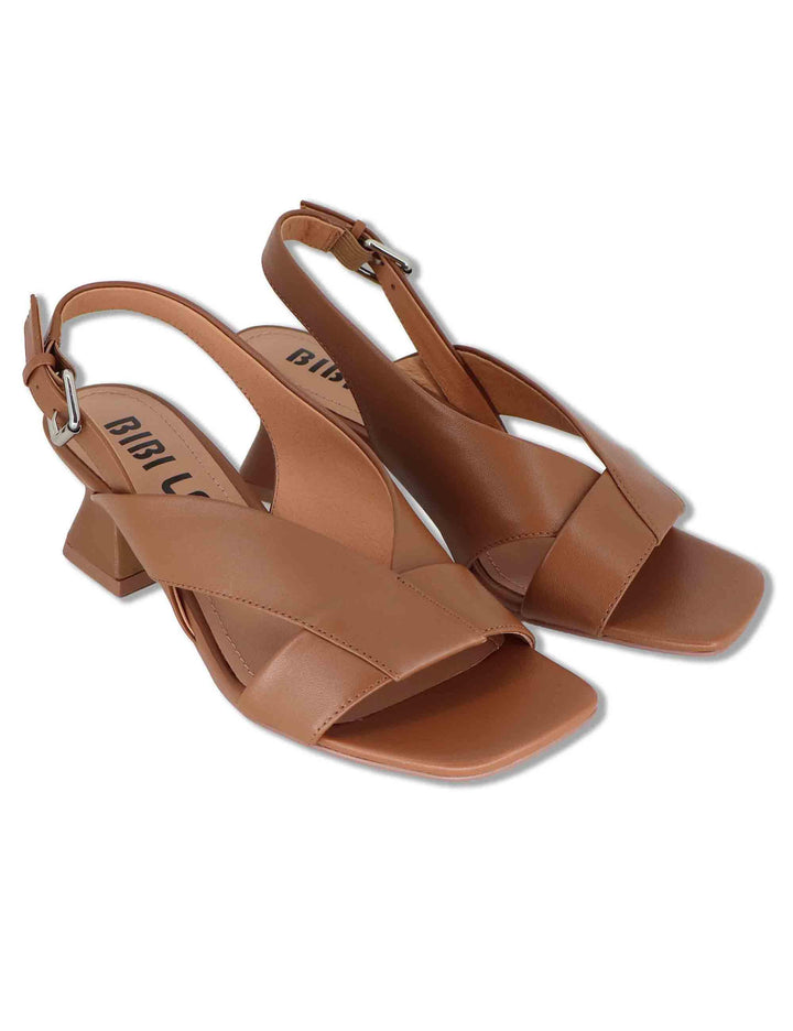 Sandali donna slingback in pelle cuoio con cinturino asimmetrico Zia 520Z10VK 92-CUERO Bibi Lou 