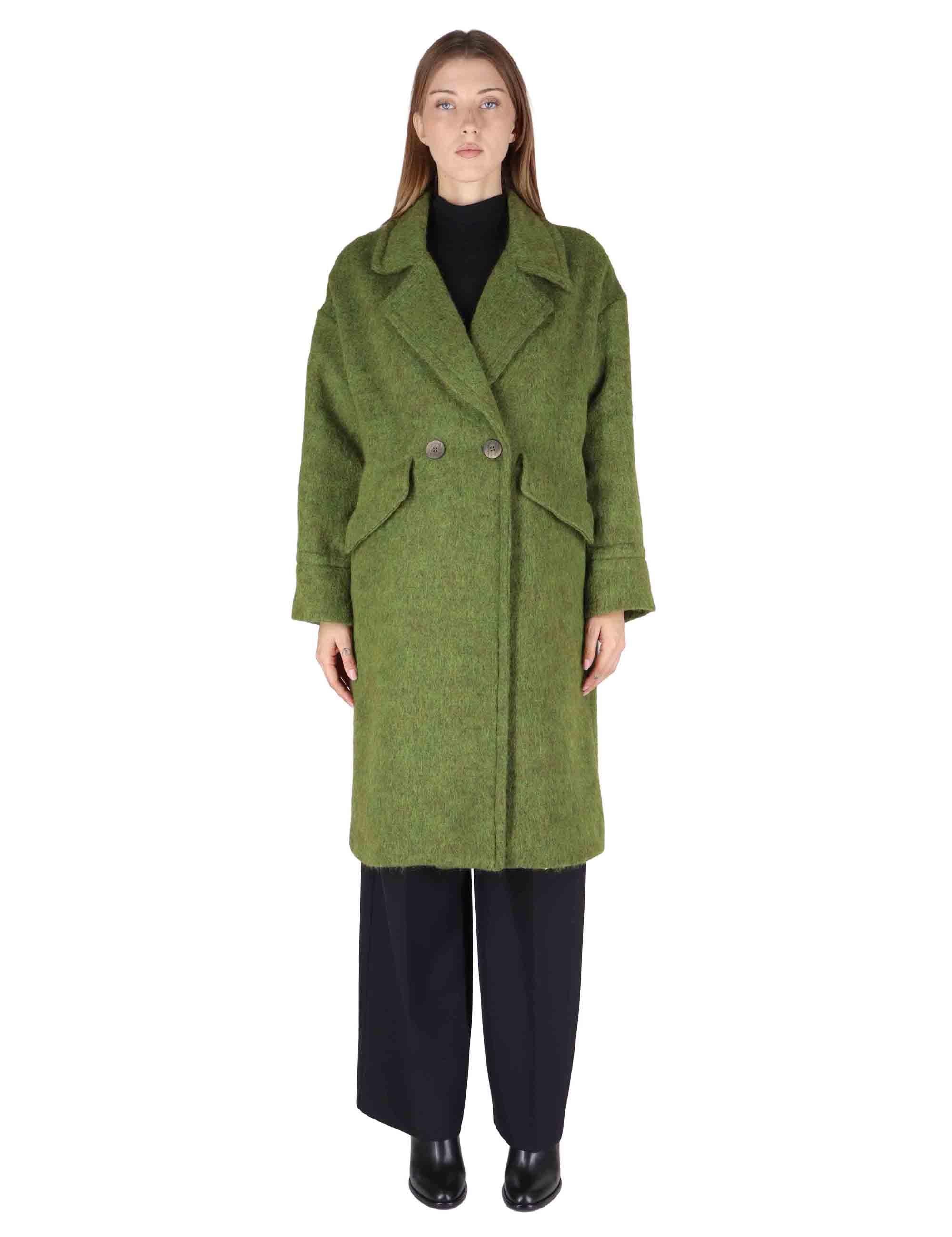 Cappotti donna doppiopetto in misto lana verde con ampio bavero JABCS0025-F1424 7013 Justmine 