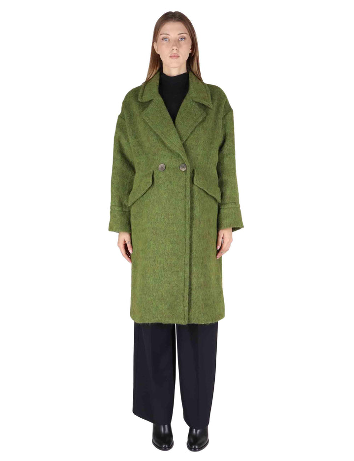 Cappotti donna doppiopetto in misto lana verde con ampio bavero JABCS0025-F1424 7013 Justmine 