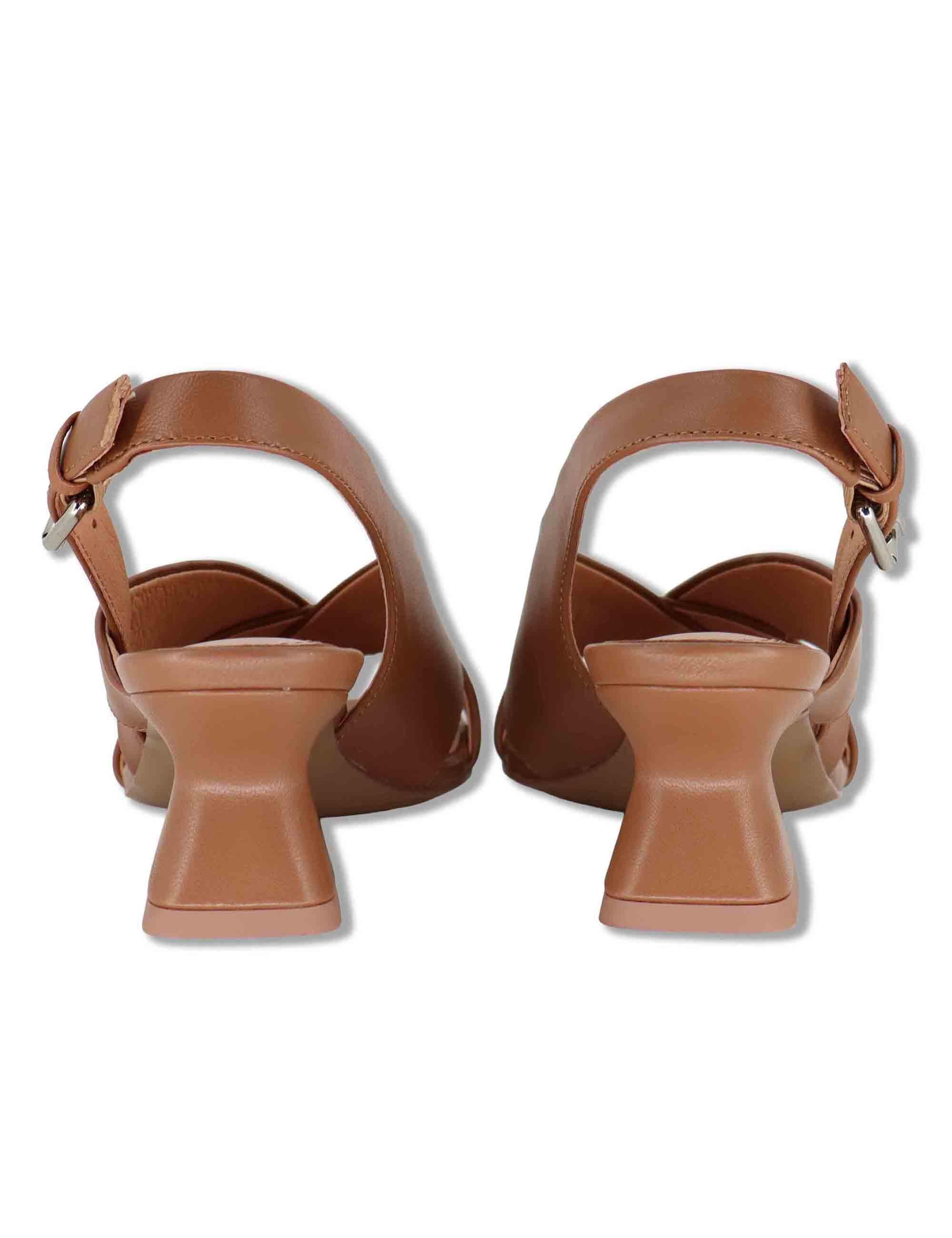 Sandali donna slingback in pelle cuoio con cinturino asimmetrico Zia 520Z10VK 92-CUERO Bibi Lou 