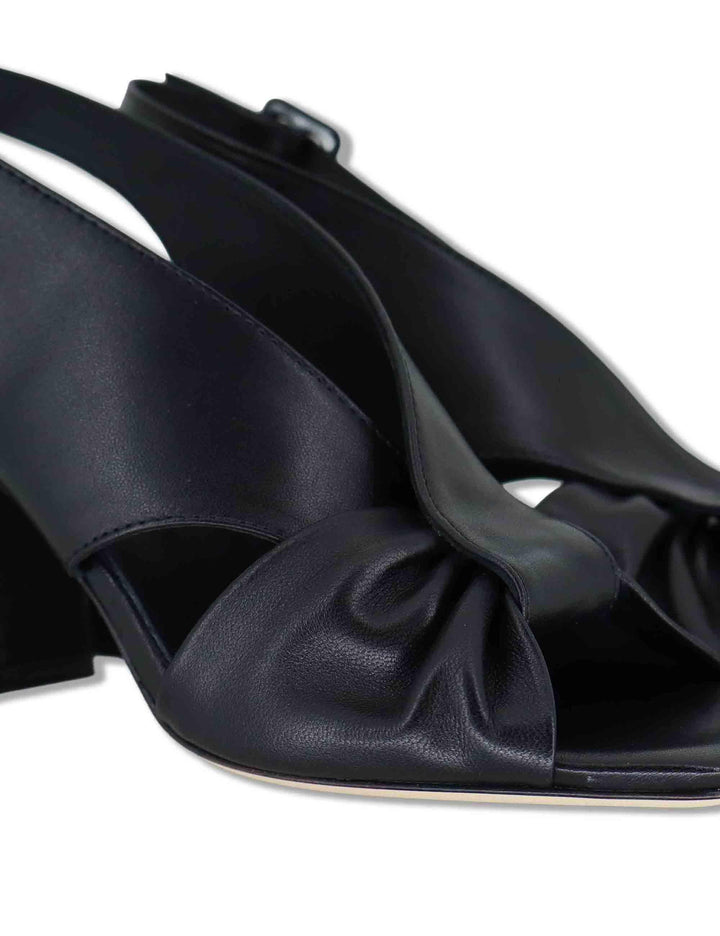 Sandali donna slingback in pelle nera con punta quadra e tacco grosso DS2674/G 001 L'Arianna 
