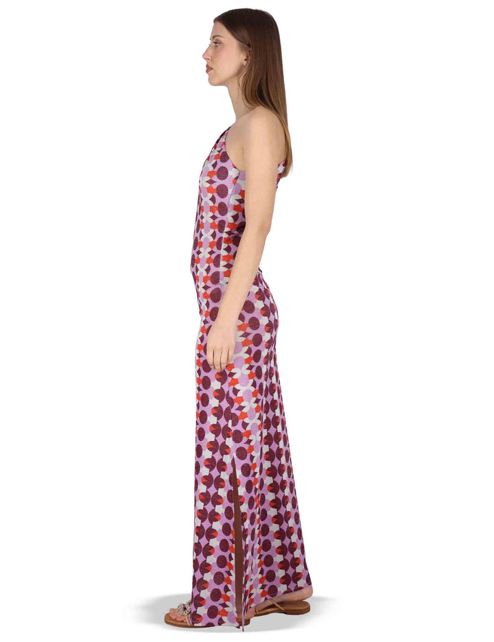 Abiti donna Asymmetric Draped monospalla in tessuto lilla stampato JFAAB0001-F1481-1261 4235 Justmine 