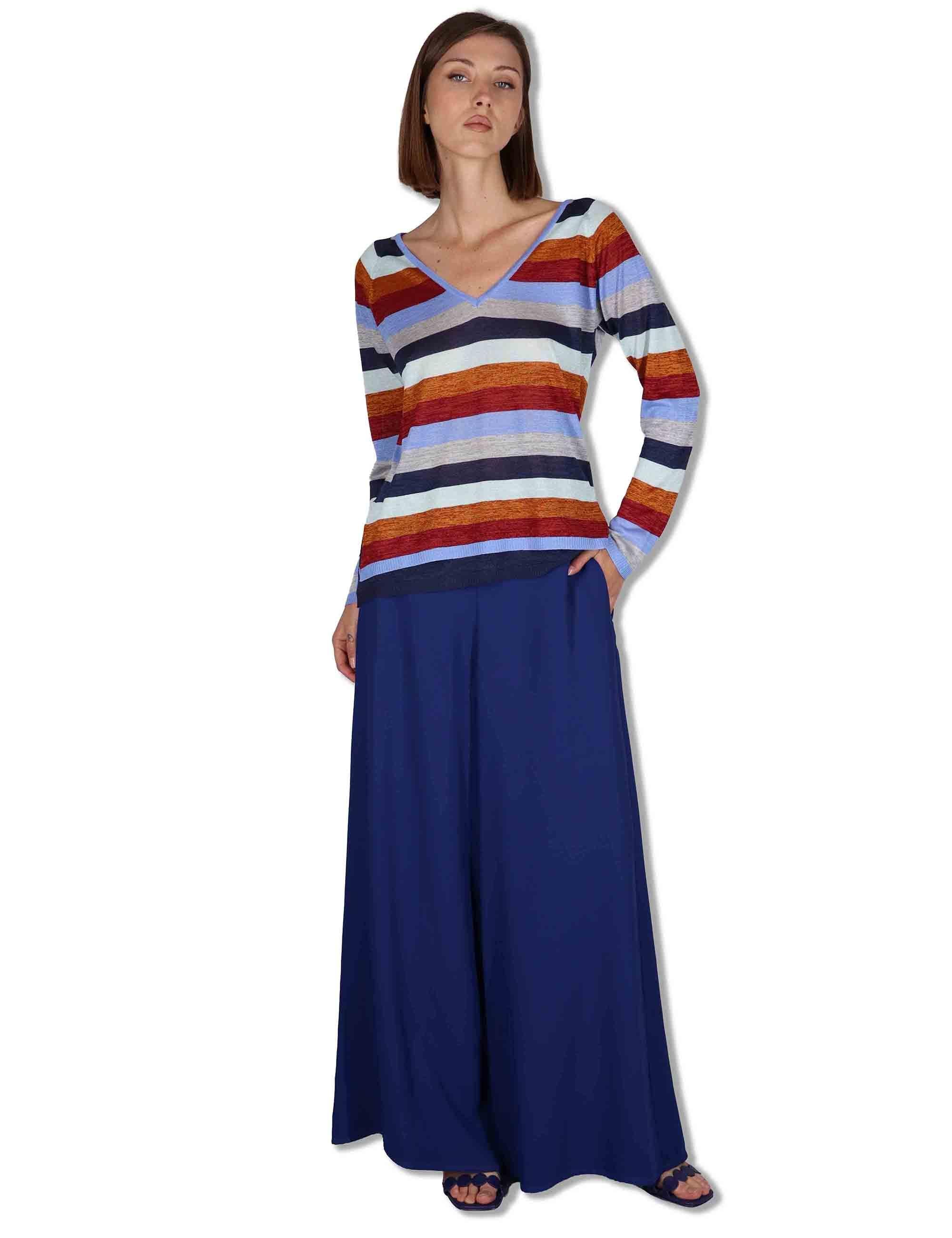 Pantaloni donna Cady in viscosa naturale blu a gamba larga JH806750674 80043 Maliparmi 