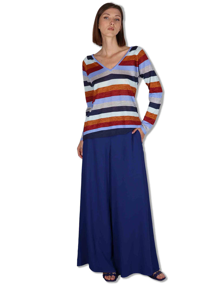 Pantaloni donna Cady in viscosa naturale blu a gamba larga JH806750674 80043 Maliparmi 