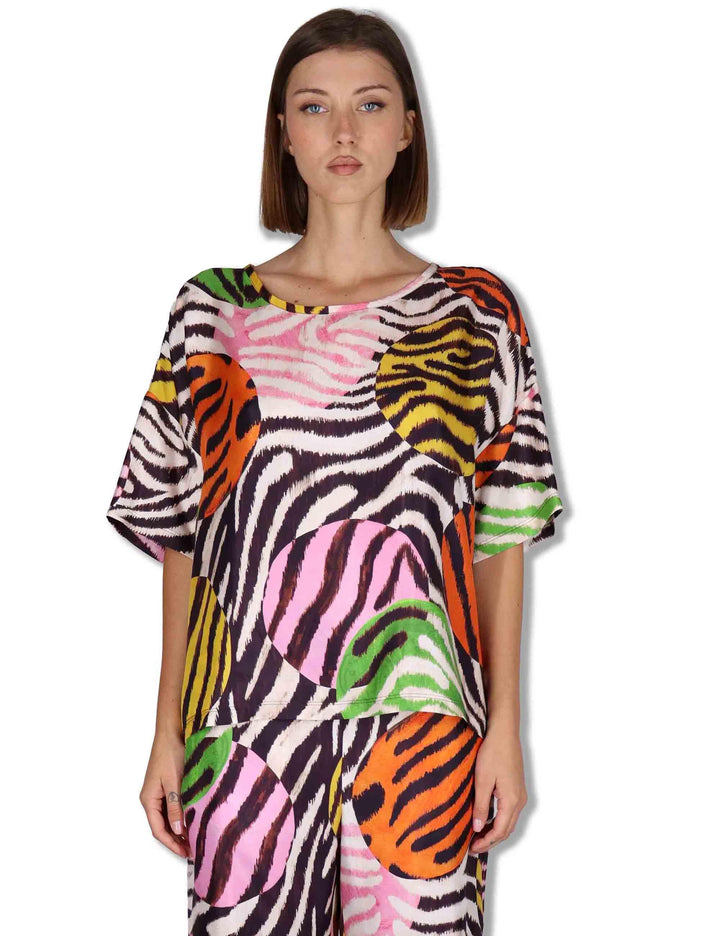 Camicie donna Collection Print in seta bianca a fantasia con maniche a 3/4 JM559031027 B1141 Maliparmi 