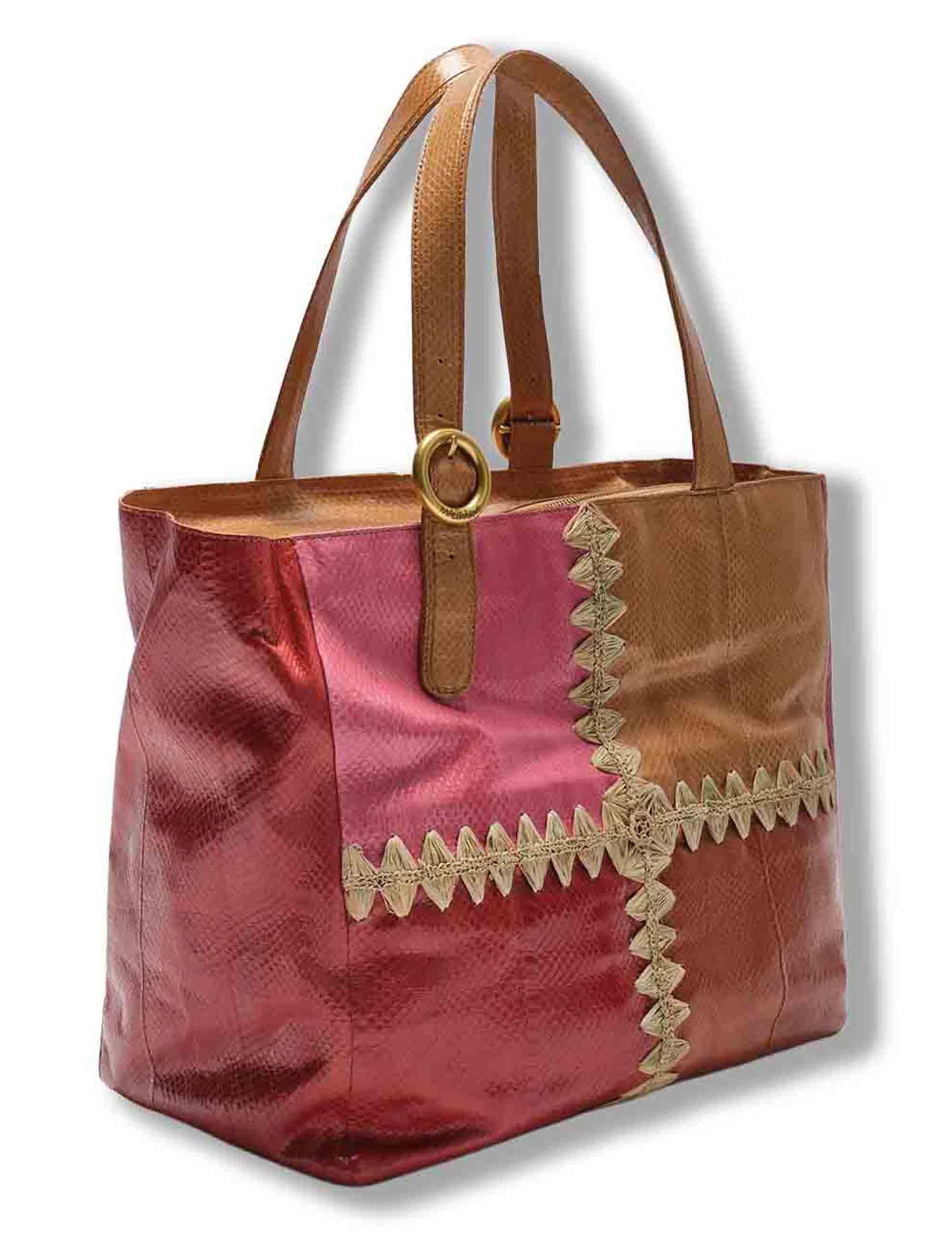 Borse donna Patchwork Thread in pelle rosa con doppi manici BH030501563 C3276 Maliparmi 