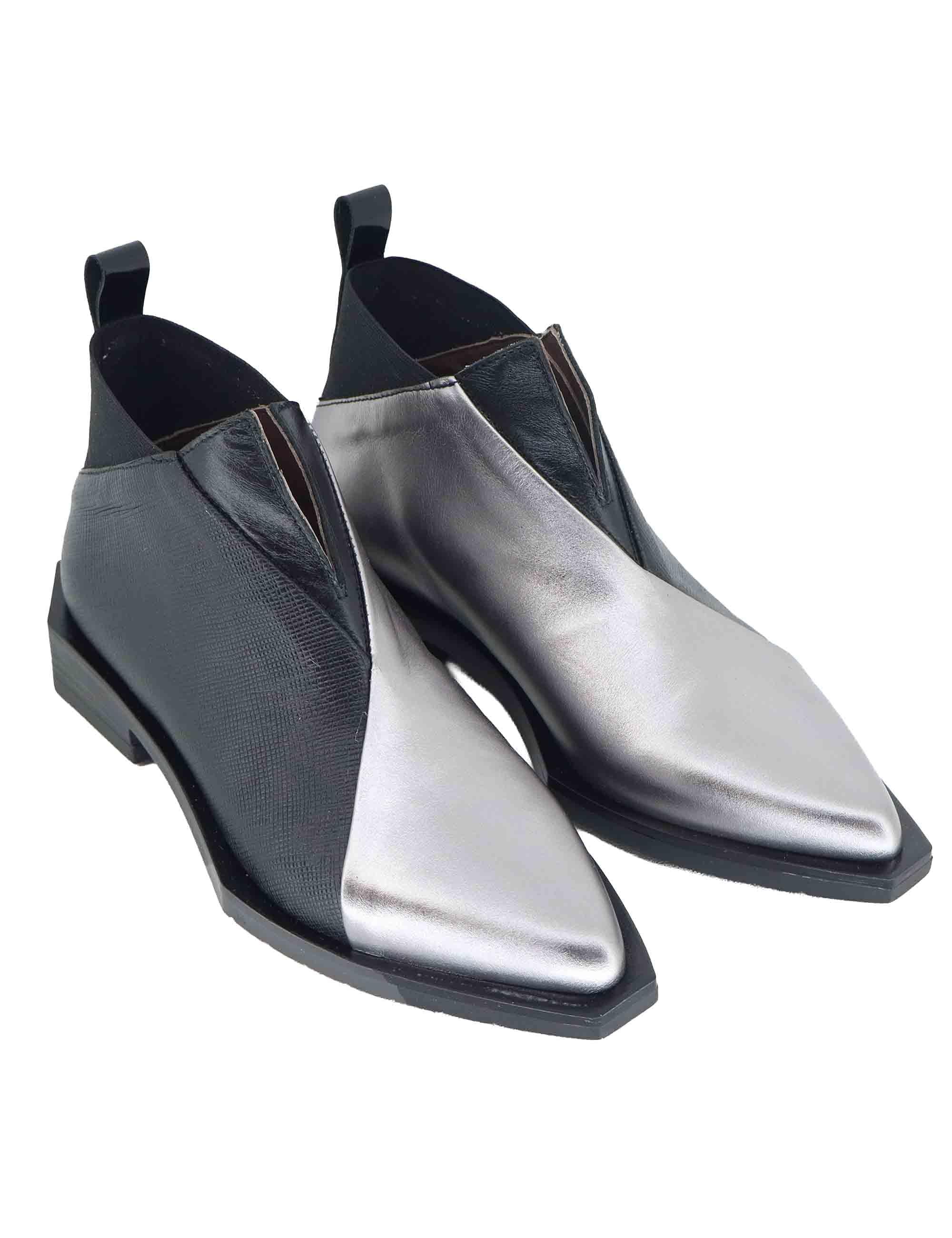 Stivaletti donna in pelle nera e argento tacco basso G36A 4 Le Bohemien 