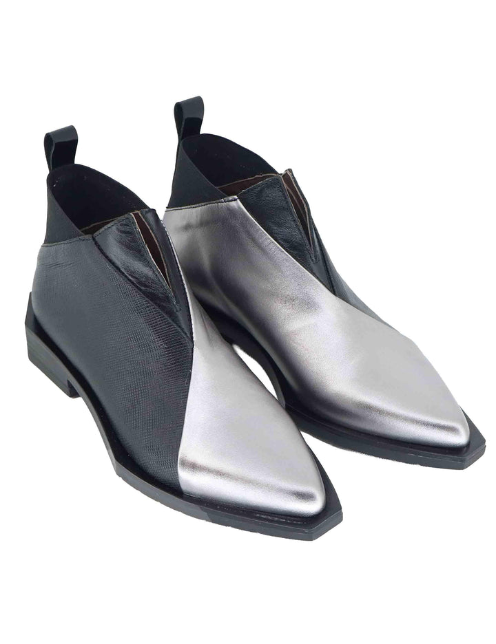 Stivaletti donna in pelle nera e argento tacco basso G36A 4 Le Bohemien 