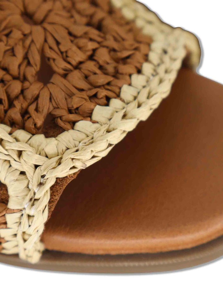 Sandali bassi donna in rafia naturale cuoio con suola in gomma SP261579 014 Spatarella 