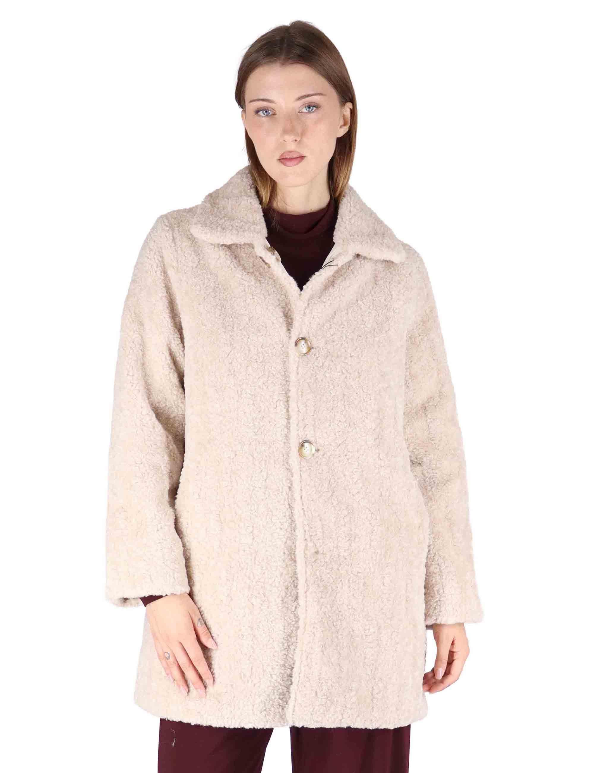 Cappotti teddy reversibili donna in eco beige con bottoni SP25271 CREAM Spatarella 