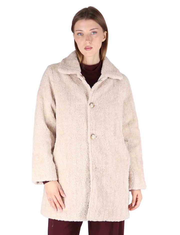 Cappotti teddy reversibili donna in eco beige con bottoni SP25271 CREAM Spatarella 