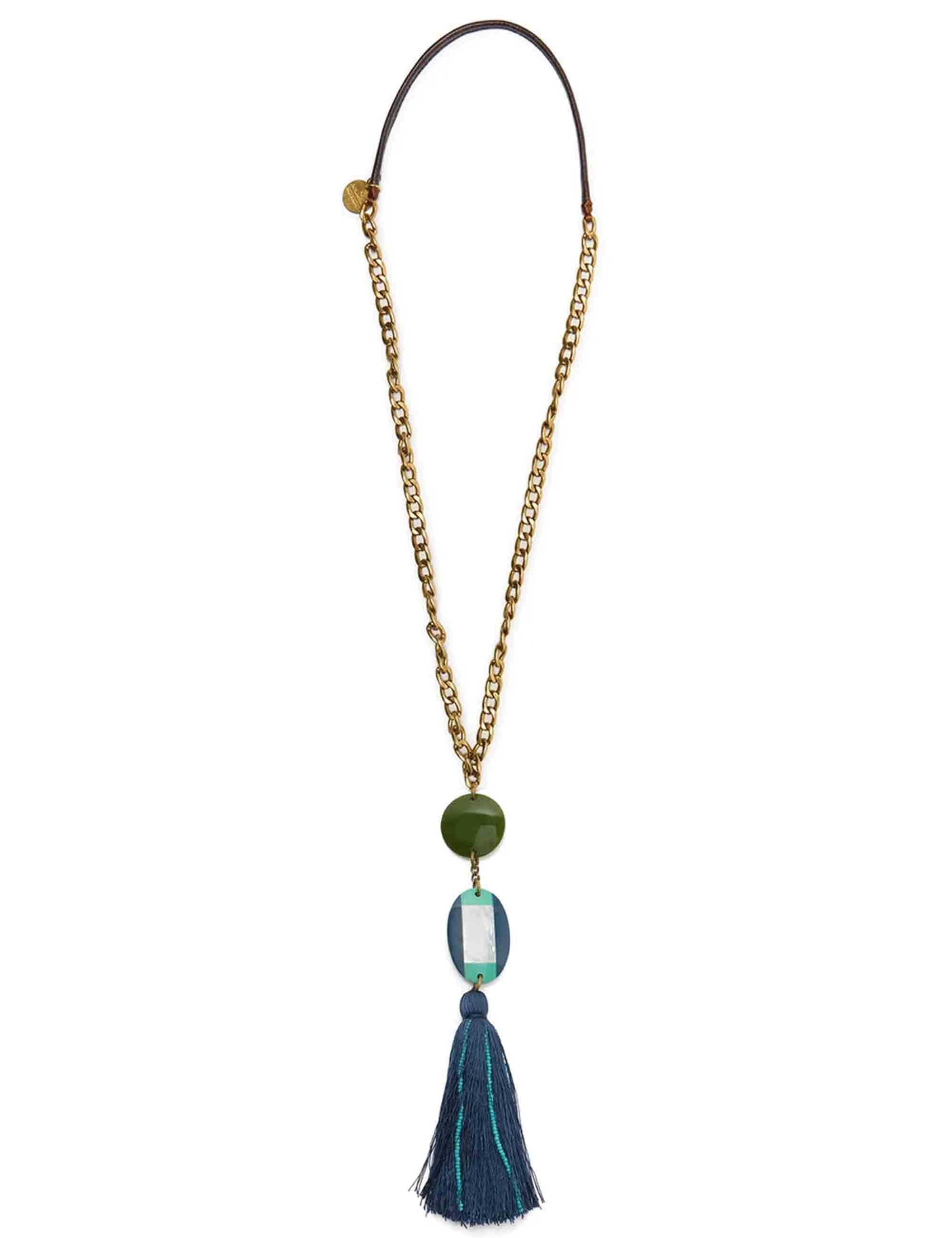 Collane donna Elegant Stone in catena oro con borchie e nappina verde TC052791259 60B80 Maliparmi 