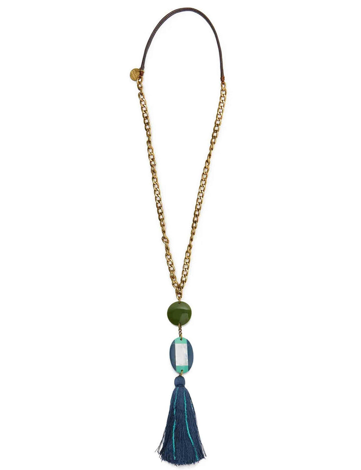 Collane donna Elegant Stone in catena oro con borchie e nappina verde TC052791259 60B80 Maliparmi 
