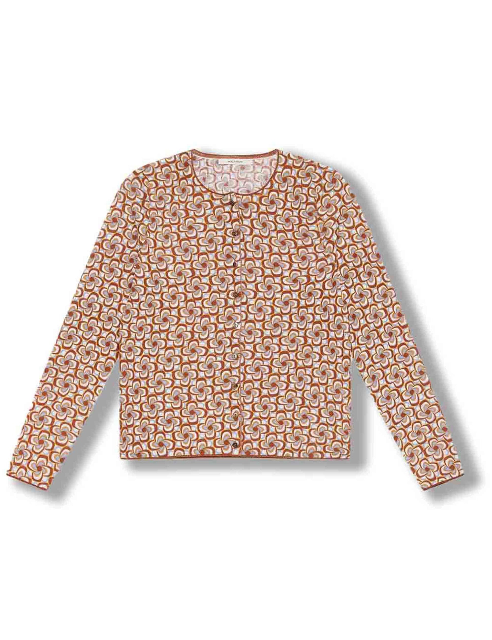 Cardigan donna Cotton Printed in cotone marrone stampato a fantasia JN359978215 A4156 Maliparmi 