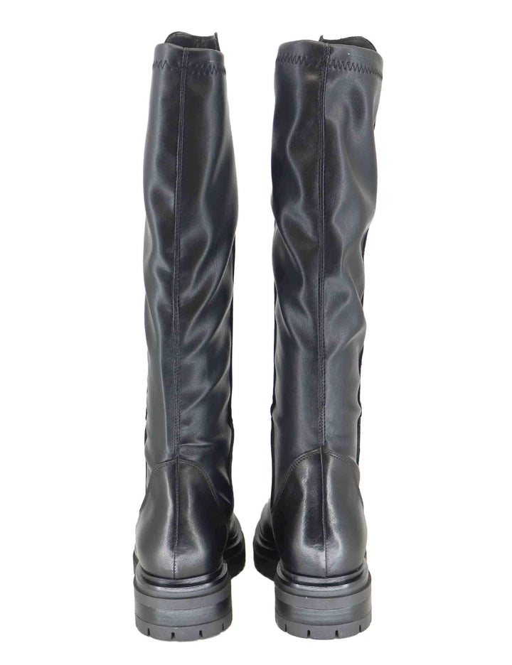 Stivali donna in pelle nera con suola in gomma carrarmato e tacco basso SPST1652 001 Spatarella 