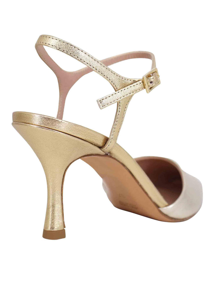 Sandali donna in pelle laminata argento e platino con tacco alto e cinturino alla caviglia SP286 607 Spatarella 