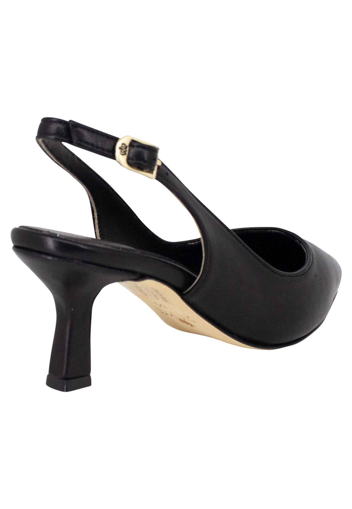 Decollete slingback donna in pelle nera suola in cuoio CH2000/RT 001 L'Arianna 