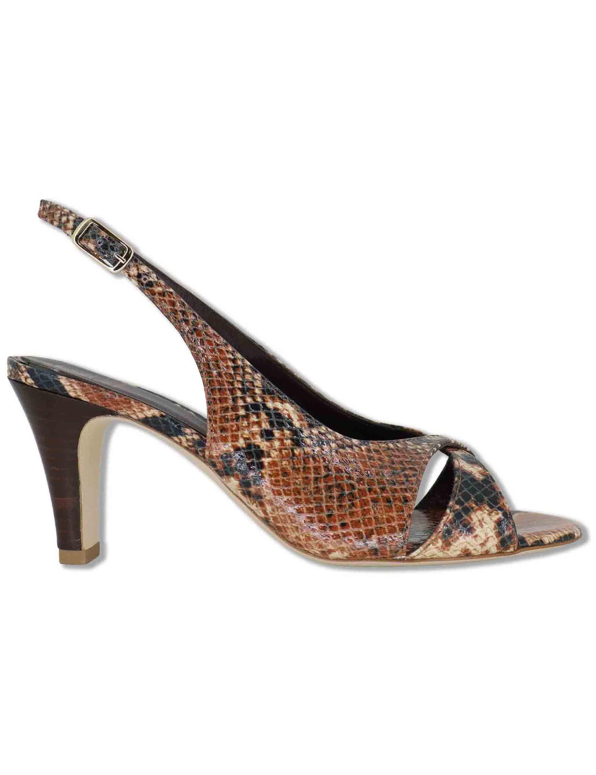 Sandali donna slingback in pelle stampata cuoio con tacco 7cm DS2682/C 014 L'Arianna 