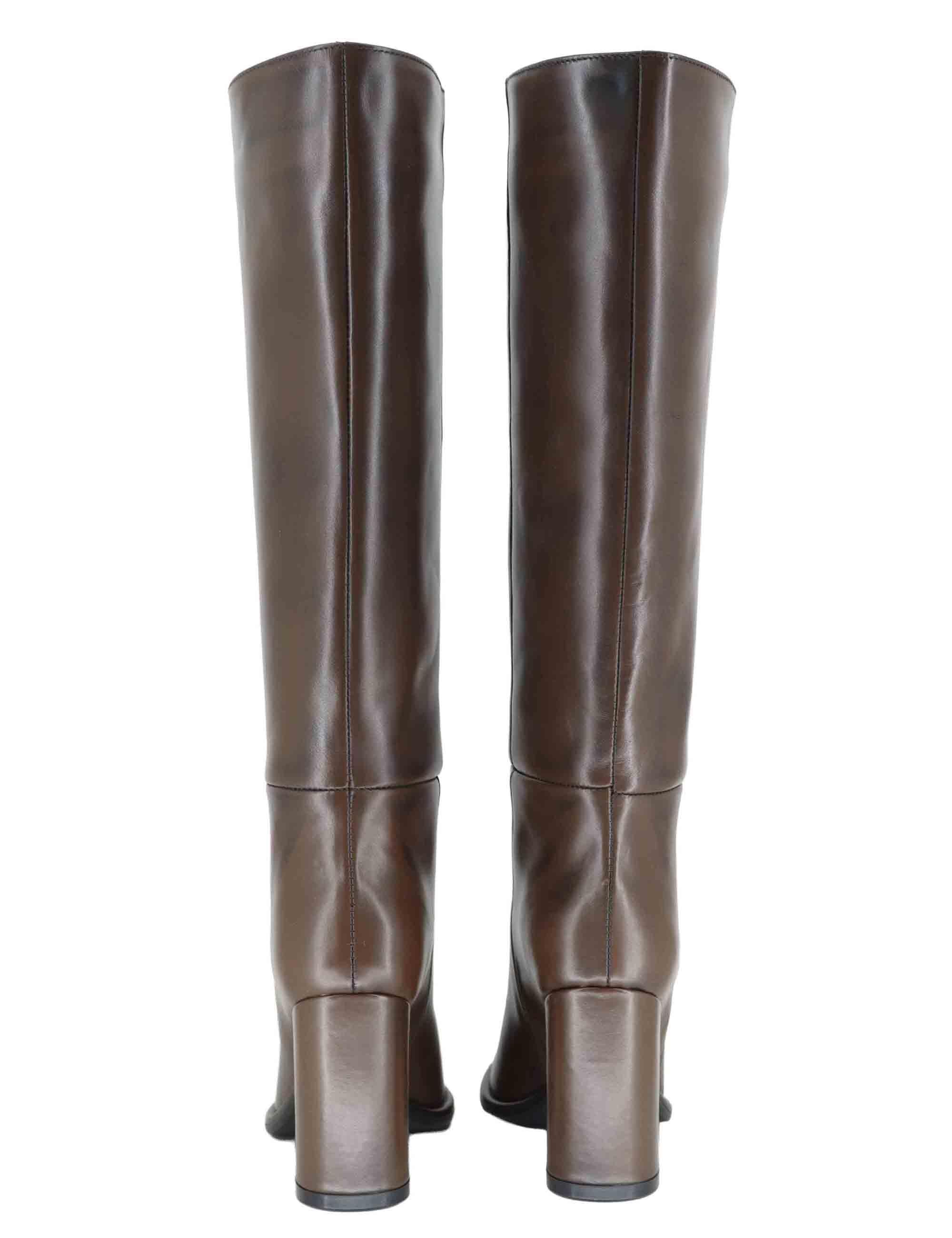 Stivali donna a tubo in pelle marrone tacco alto R2461 75 Bianca Di 