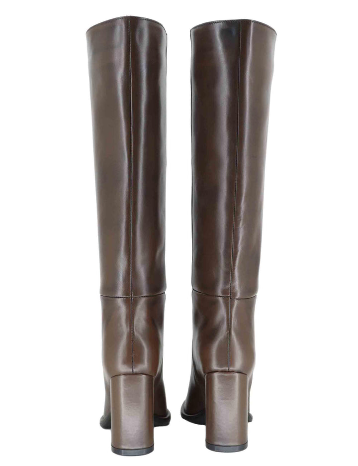 Stivali donna a tubo in pelle marrone tacco alto R2461 75 Bianca Di 