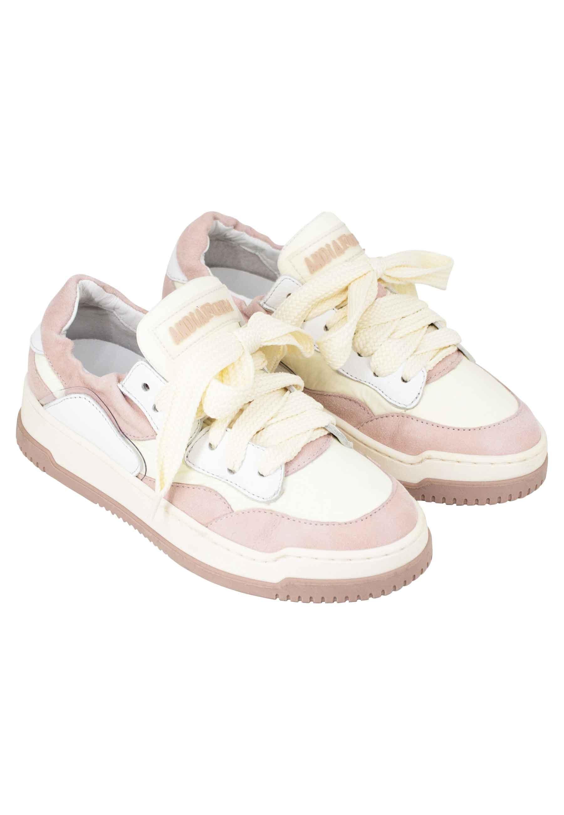 Sneakers donna in pelle beige e rosa con fondo gomma MEET 033 Andia Fora 