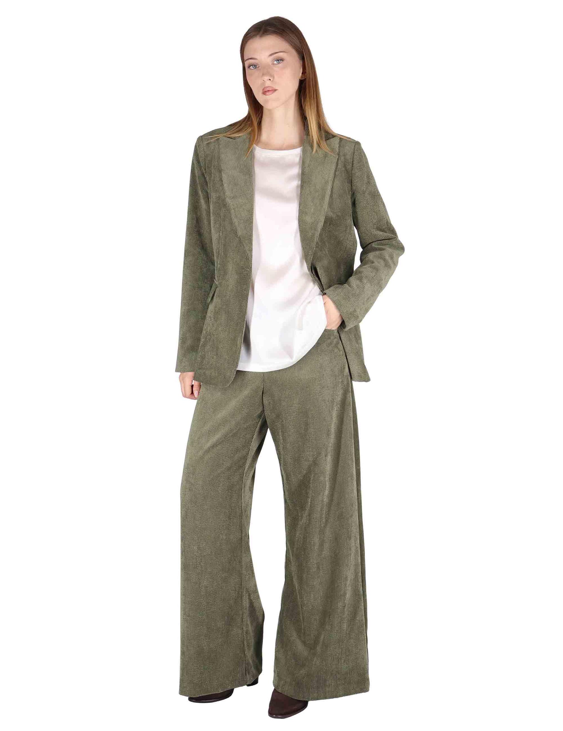 Giacche donna monopetto in velluto verde con bottone gioiello JABGA0025-F1240 7020 Justmine 