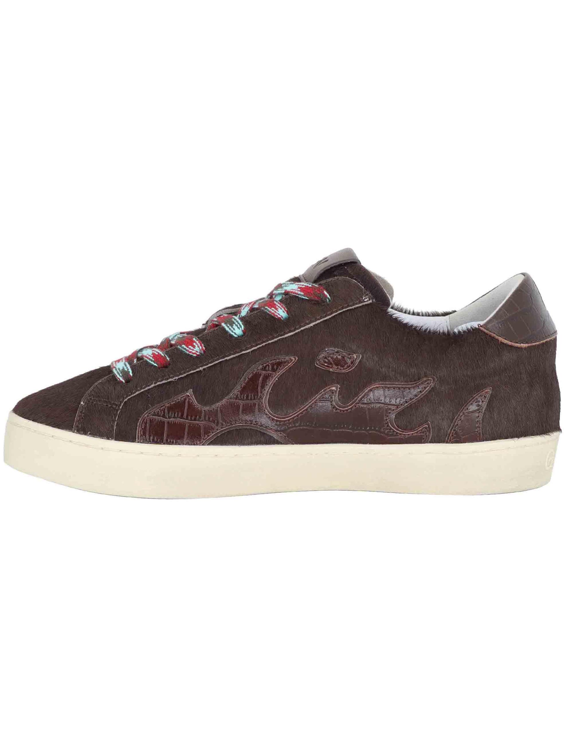 Sneakers donna in pelle marrone con logo in pelle D0017S90 90 Gamin 