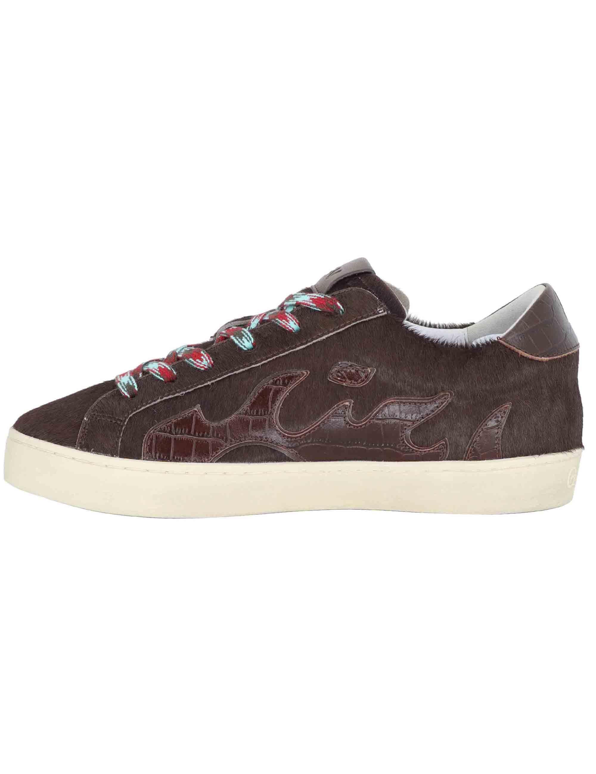 Sneakers donna in pelle marrone con logo in pelle D0017S90 90 Gamin 