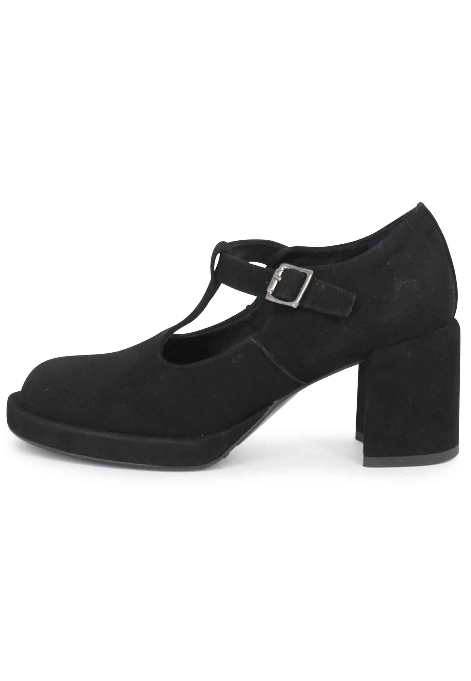 Decollete donna in camoscio nero con tacco e plateau SP769 001 Spatarella 