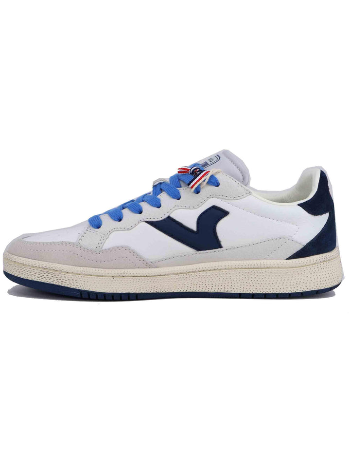 Sneakers uomo in pelle bianca con riporti blu 8806100 Azul Victoria 