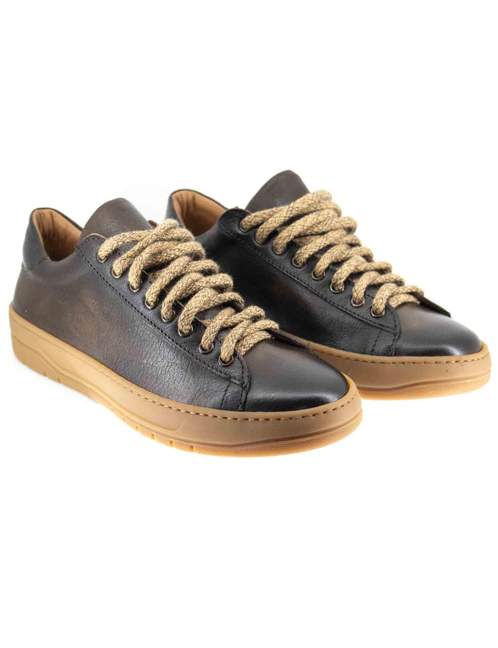Sneakers uomo in pelle marrone con suola in gomma cucita ambra SP0622 014 Spatarella 