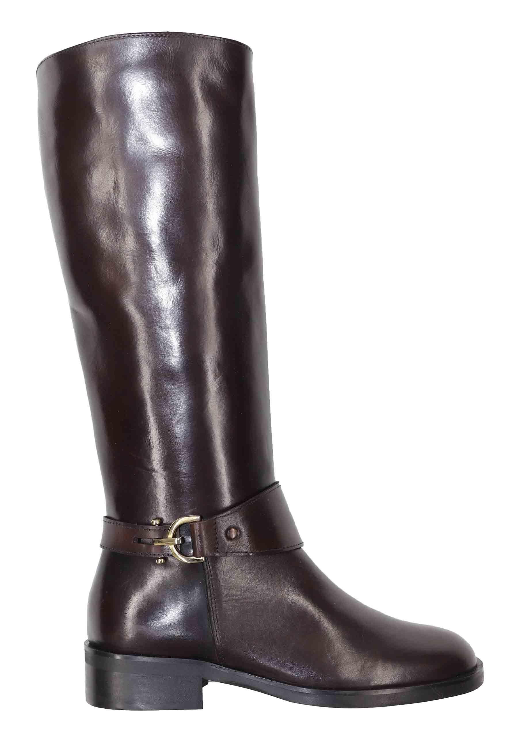 Stivali donna in pelle marrone con fibbia tacco basso SPR17 013 Spatarella 