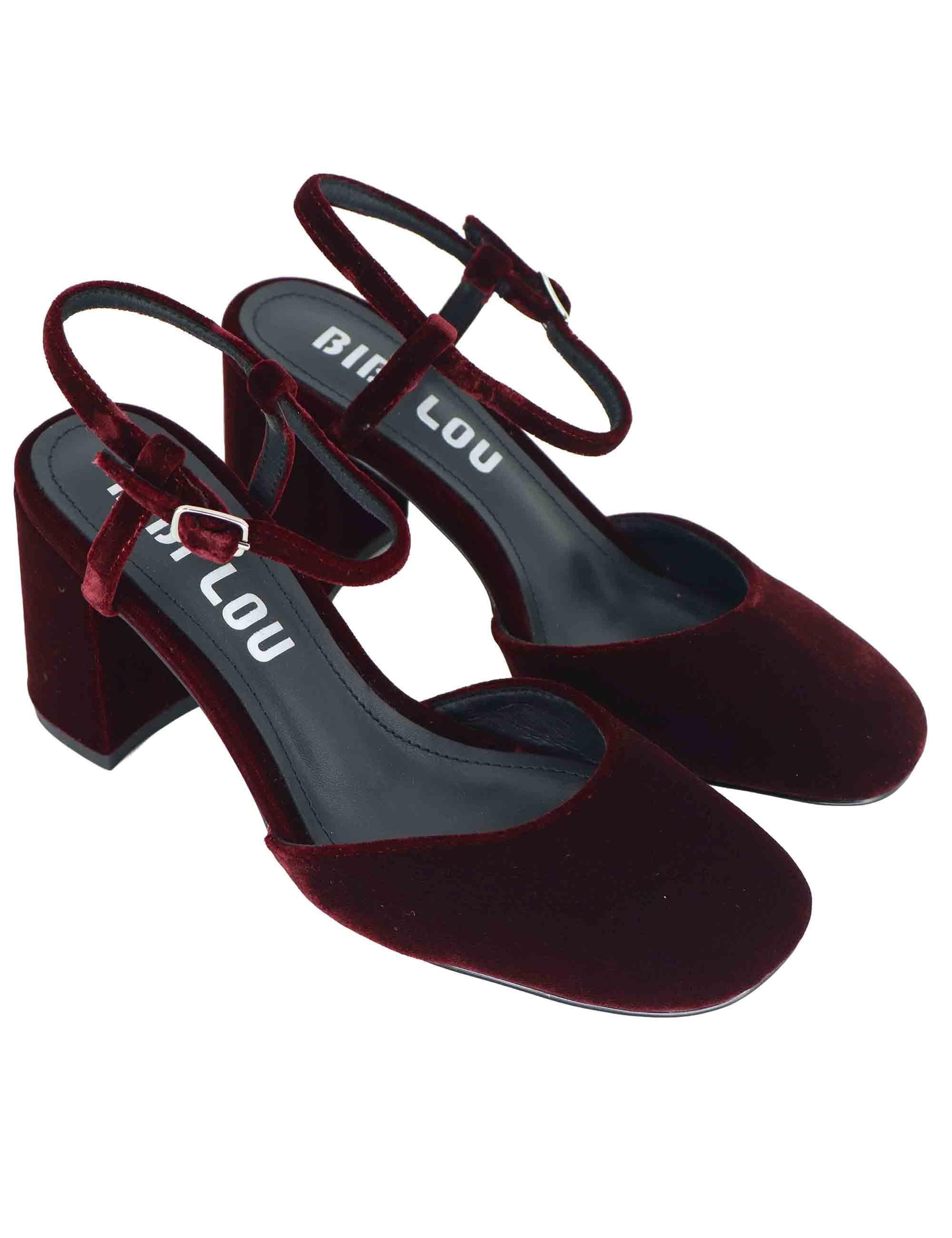 Decollete donna in velluto bordeaux con tacco alto e cinturino alla caviglia 693Z70VK 40 Bibi Lou 