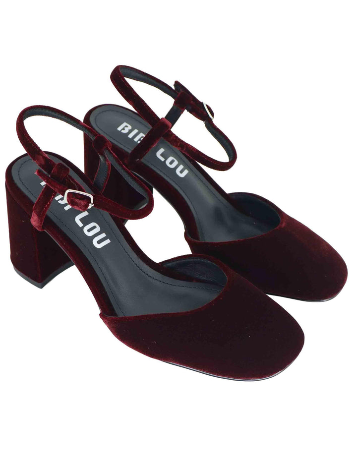 Decollete donna in velluto bordeaux con tacco alto e cinturino alla caviglia 693Z70VK 40 Bibi Lou 
