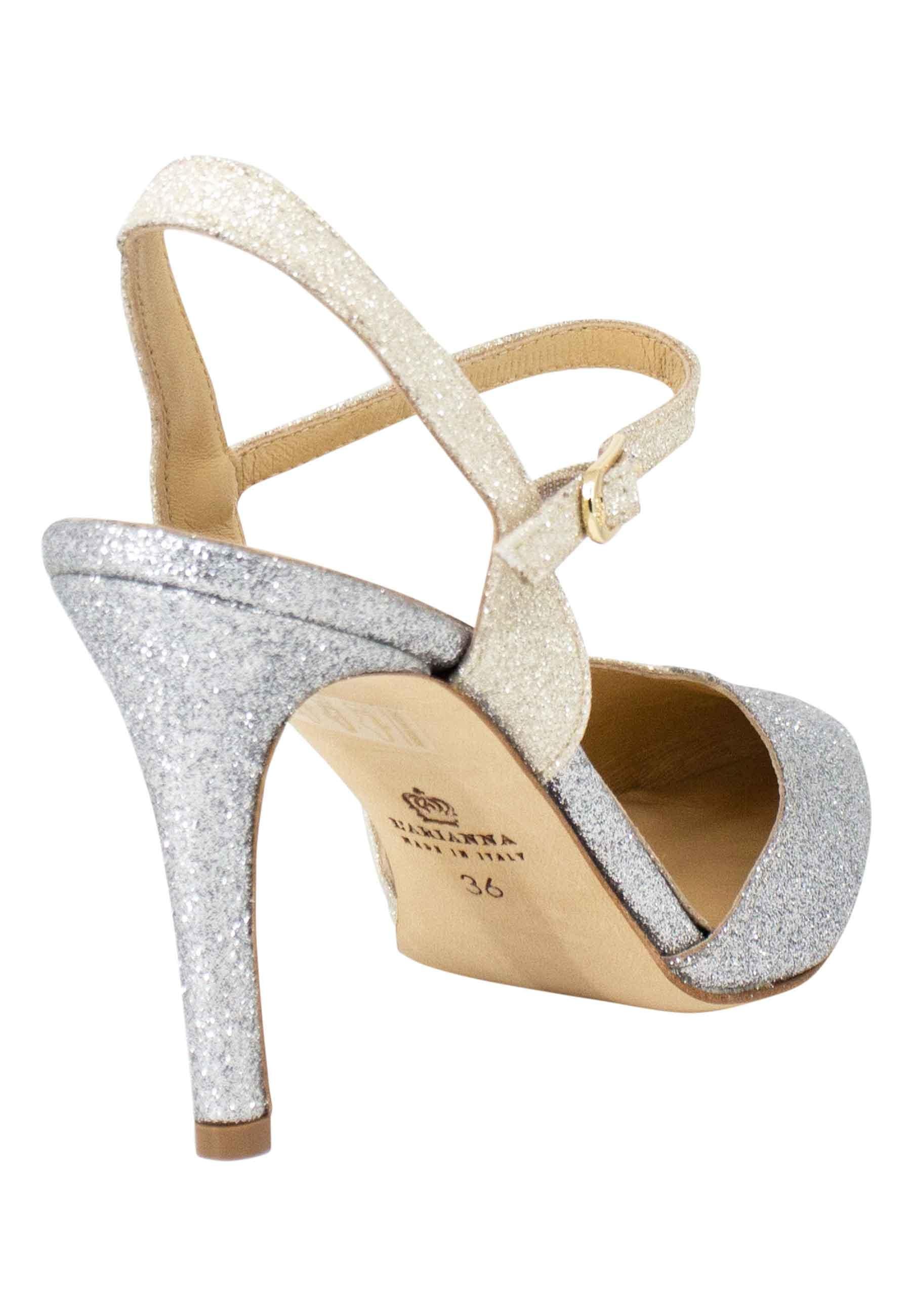 Sandali donna in glitter argento con cinturino alla caviglia DE1542 612 L'Arianna 