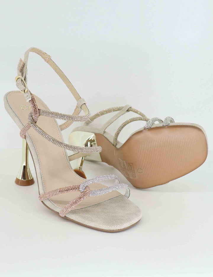 Sandali donna in strass oro e argento tacco alto U470070167K7 710 Exe 