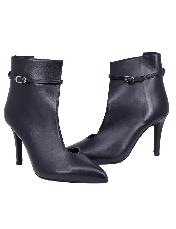 Stivaletti donna in pelle nera tacco alto con apertura T11006504002 001 Tsakiris Mallas 