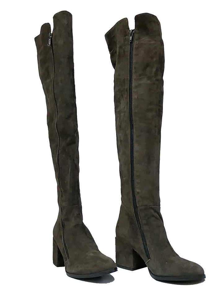 Calzature Donna Stivali In Camoscio Testa di Moro Con Doppia Zip e Tacco IN48 MORO Spatarella 