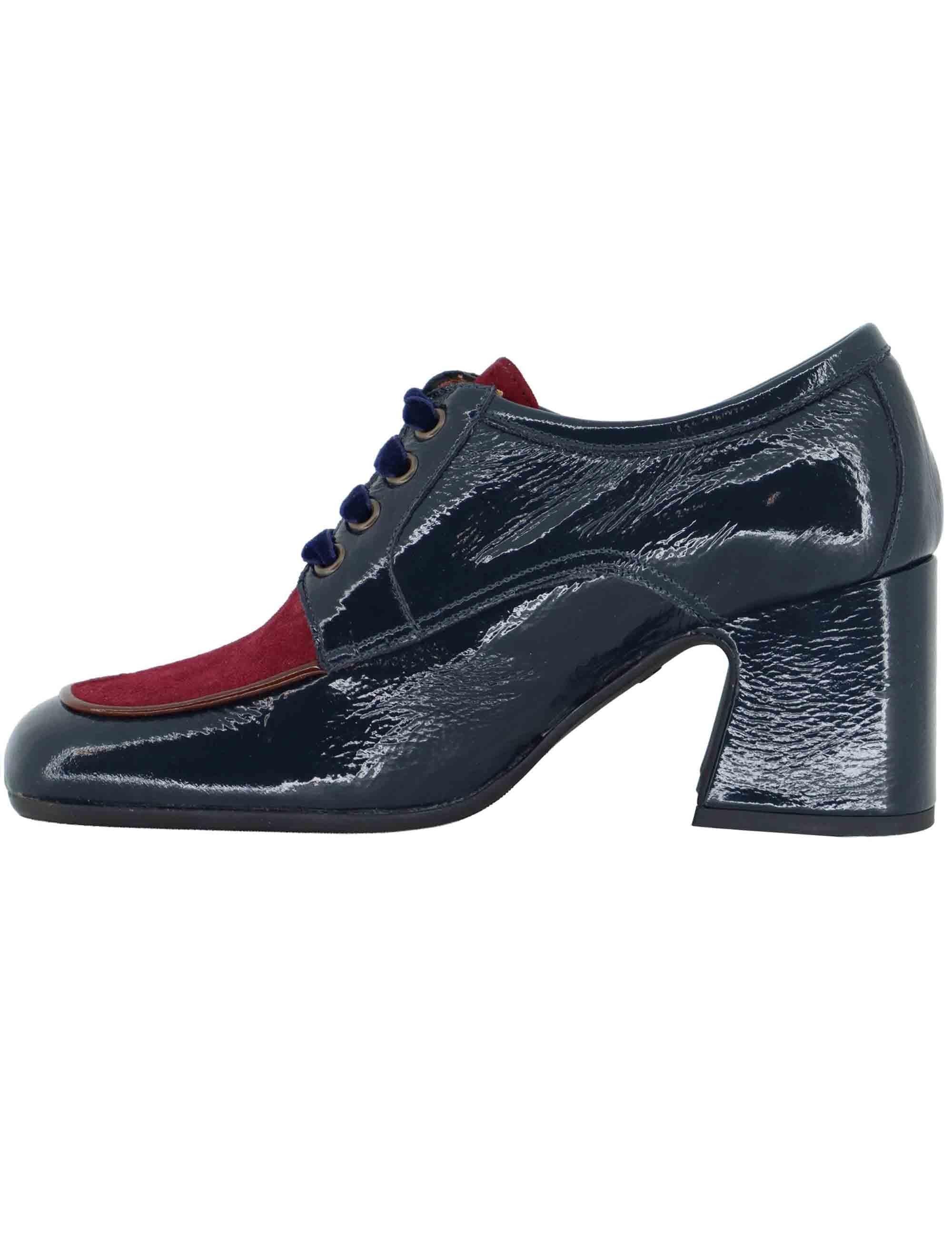 Stringate donna in pelle blu bicolore con tacco alto 5115Z 016 Les Venues 