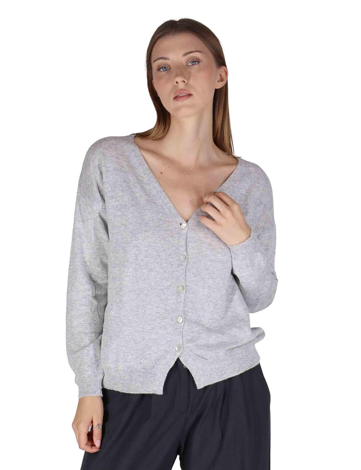 Cardigan donna  in misto cachemire grigio con scollo a V SPZ03628 013 Spatarella 
