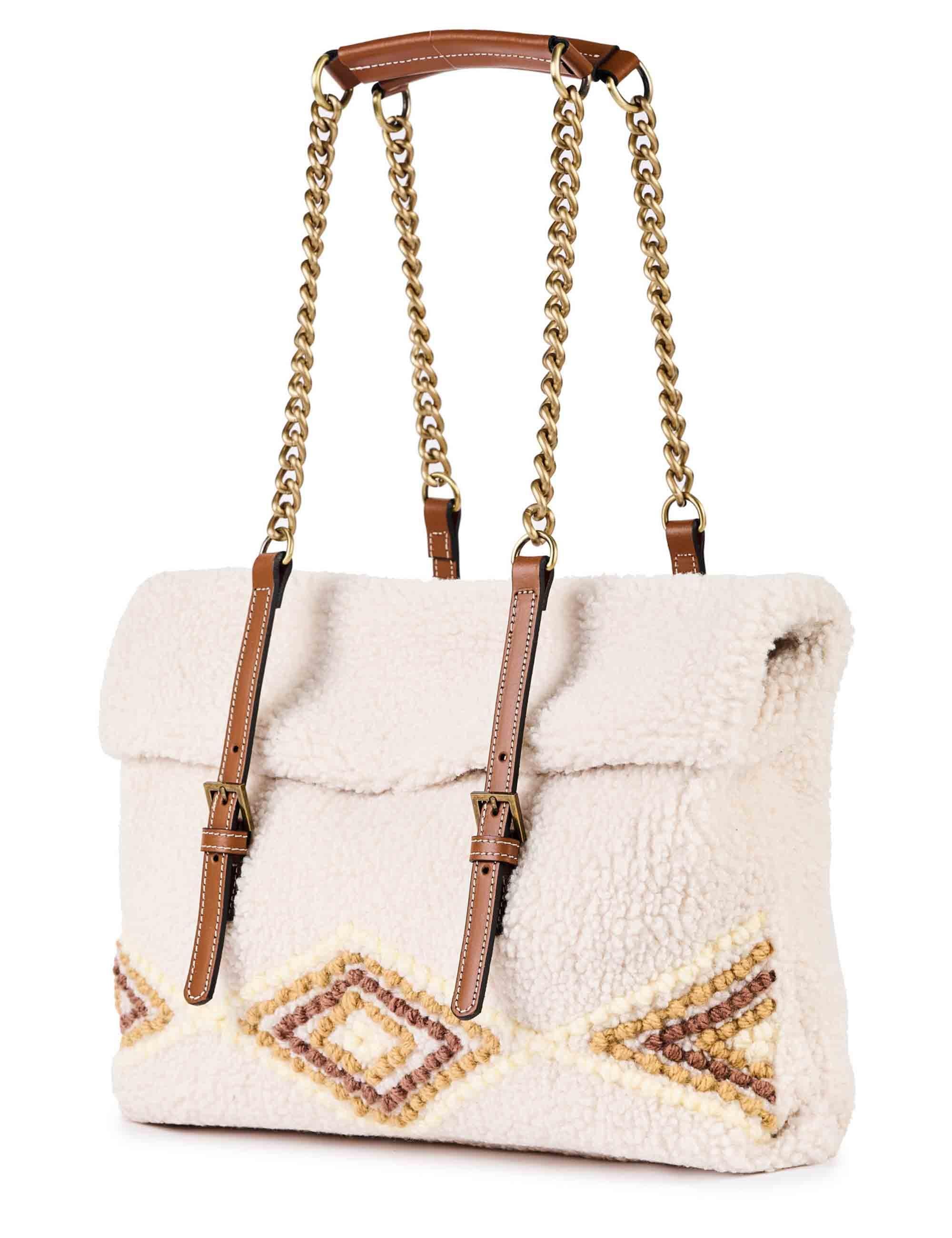 Borse donna in eco fur bianco con doppi manici a catena AMANDA U03 Via Mail Bag 