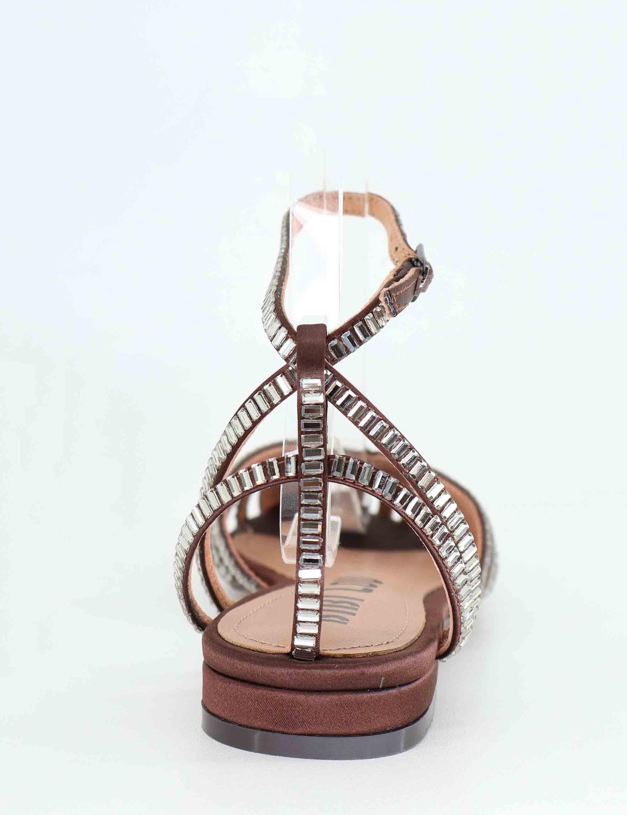 Sandali donna Serabi in tessuto marrone con strass e tacco basso 559Z75VK 028 Bibi Lou 