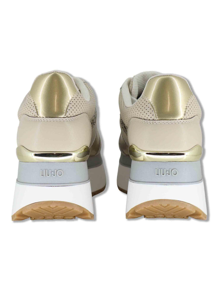 Sneakers donna in pelle beige con riporti in contrasto  e suola alta 5cm MAXI WONDER 02 BIS ROPE/LIGHT GOLD Liu-Jo 