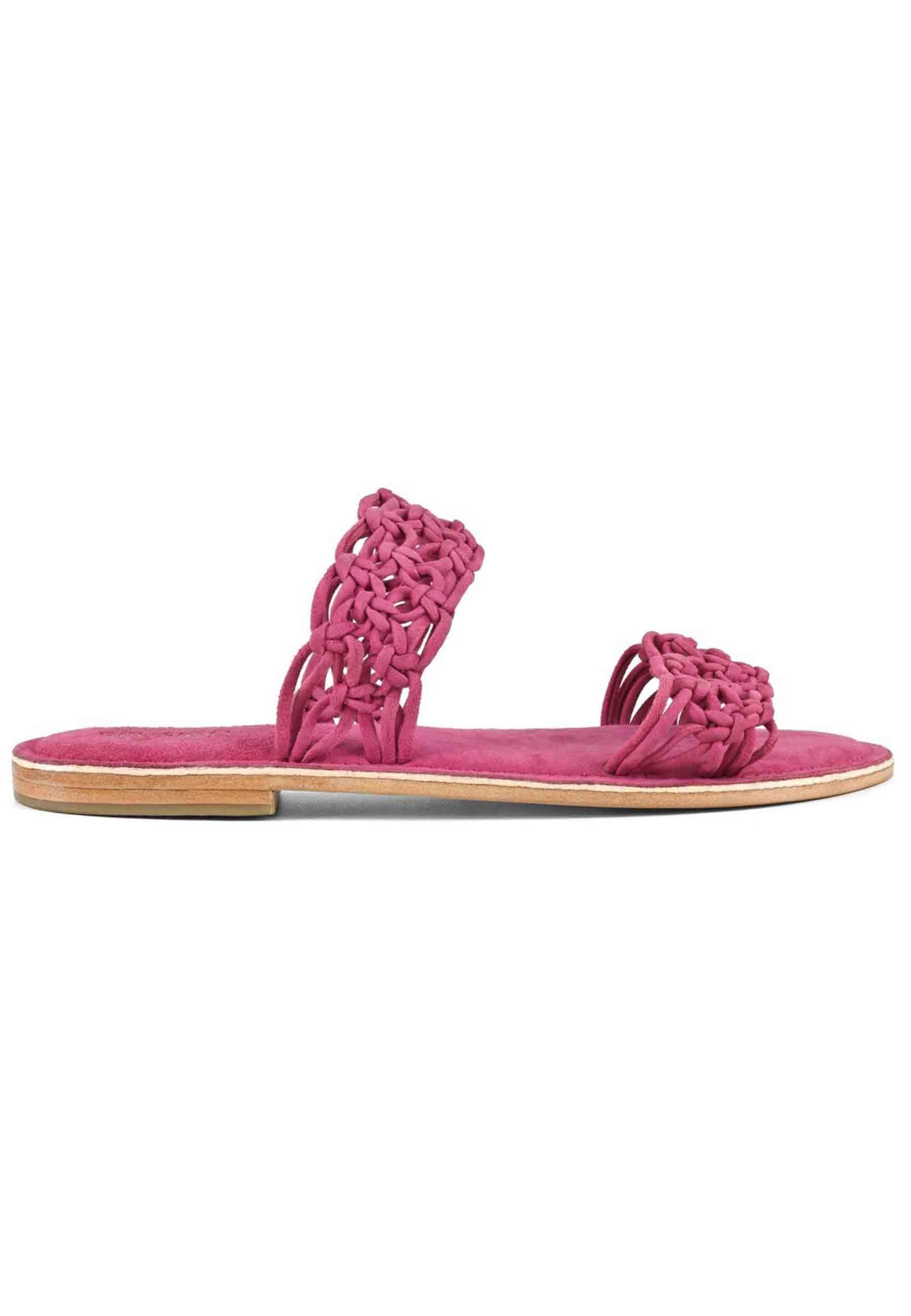 Sandali donna in camoscio fuxia a doppia fascia con nodi 223005 FUX Coral Blue 