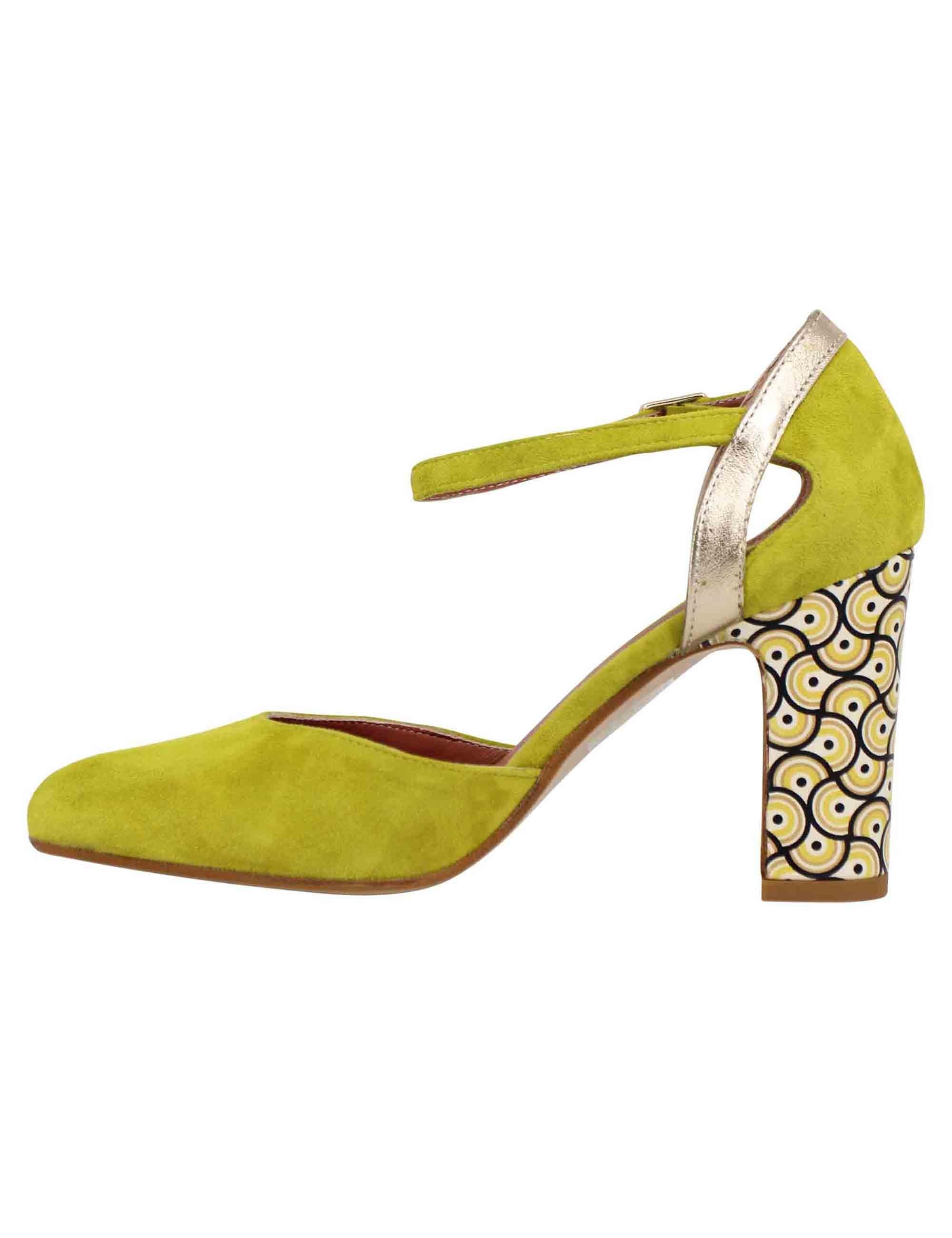 Decollete donna in camoscio verde con tacco alto e cinturino alla caviglia 3305 005 Les Venues 