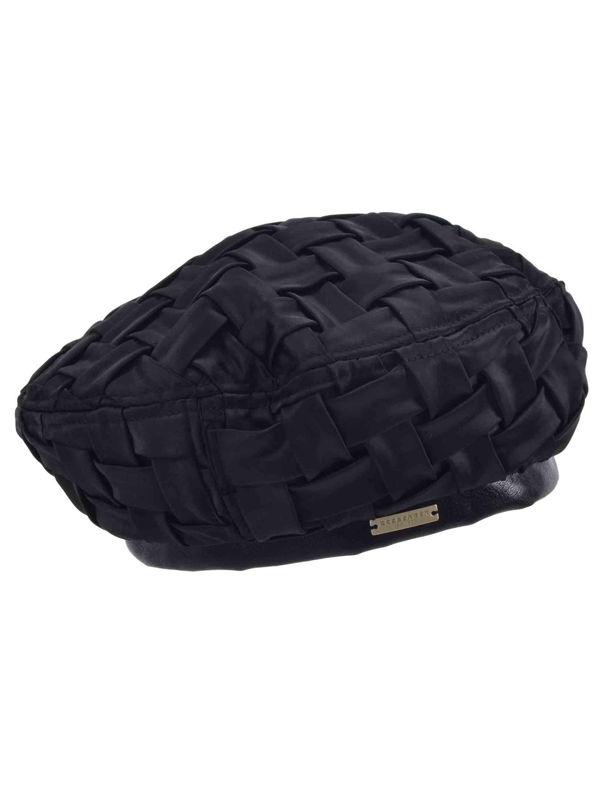 Cappelli basco donna in raso intrecciato nero con visiera in eco pelle 019896-00000 10 Seeberger Est 1890 