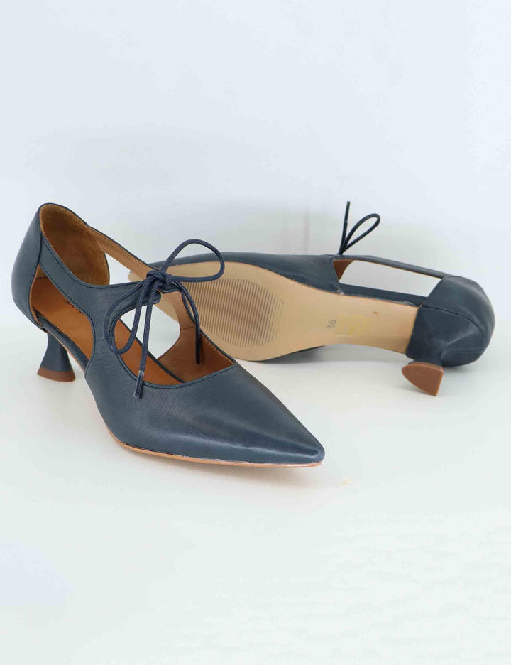 Decollete donna in pelle blu con laccetti SPY01-07 002 Spatarella 