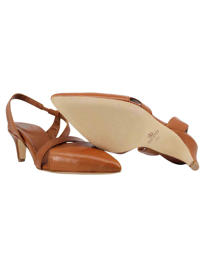 Decollete slingback donna in pelle cuoio con tacco basso CH1721 014 L'Arianna 