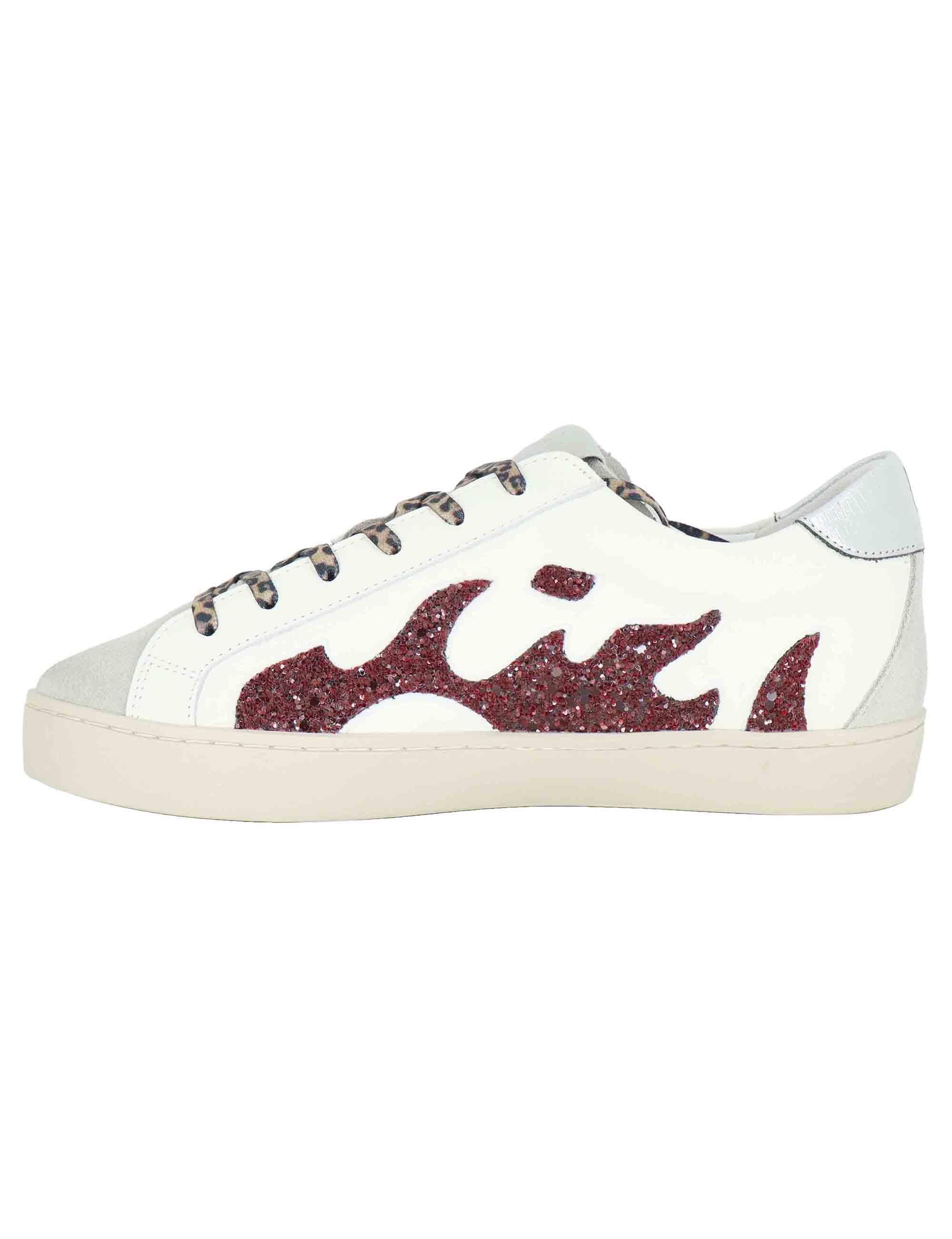 Sneakers donna in pelle bianca con logo glitter D0011S10 02 Gamin 