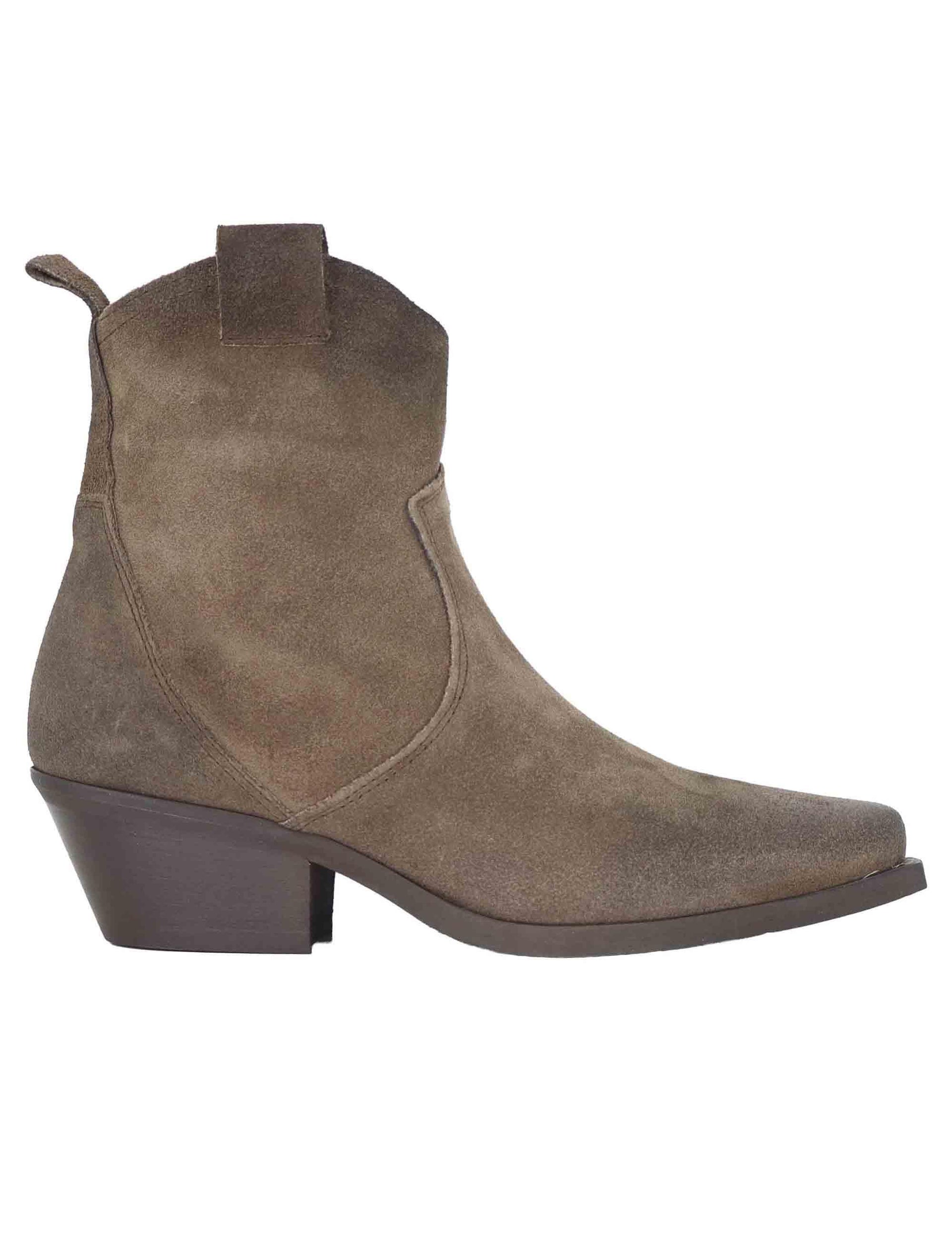 Stivaletti texani donna realizzati in crosta vintage taupe e tacco messicano SPDX380 014 Spatarella 